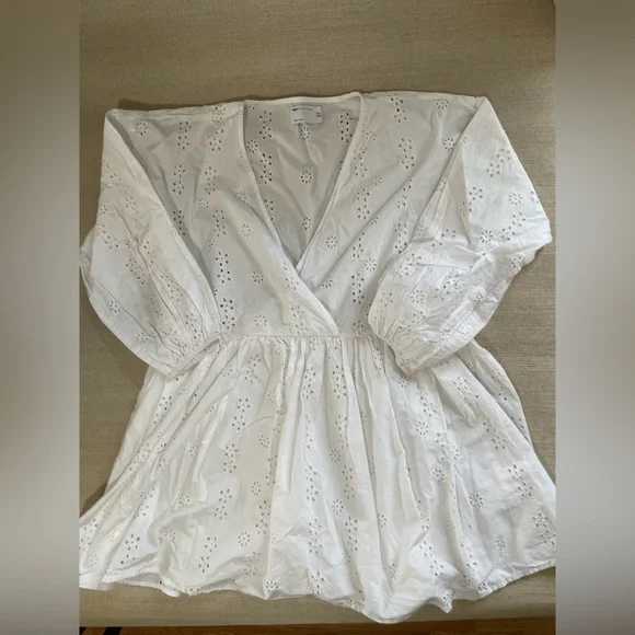 ASOS White Eyelet Detail long sleeve mini dress - Picture 1 of 5